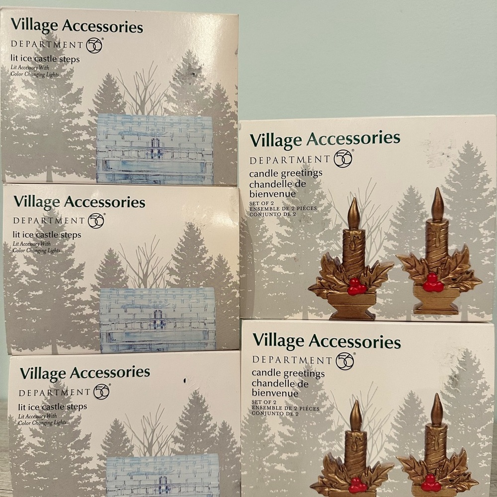 Department 56 Village Accessories Lot of 5 - Candle Greetings & Ice Castle Steps